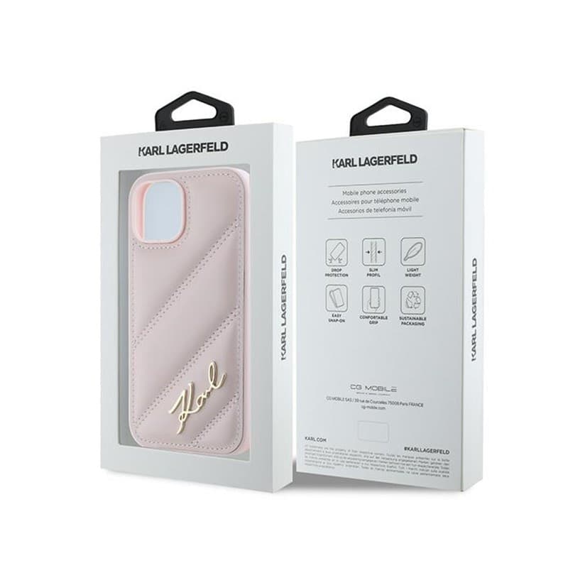 Karl Lagerfeld Diagonal Quilted Script - Case for iPhone 15 / 14 / 13 (Pink) - 8