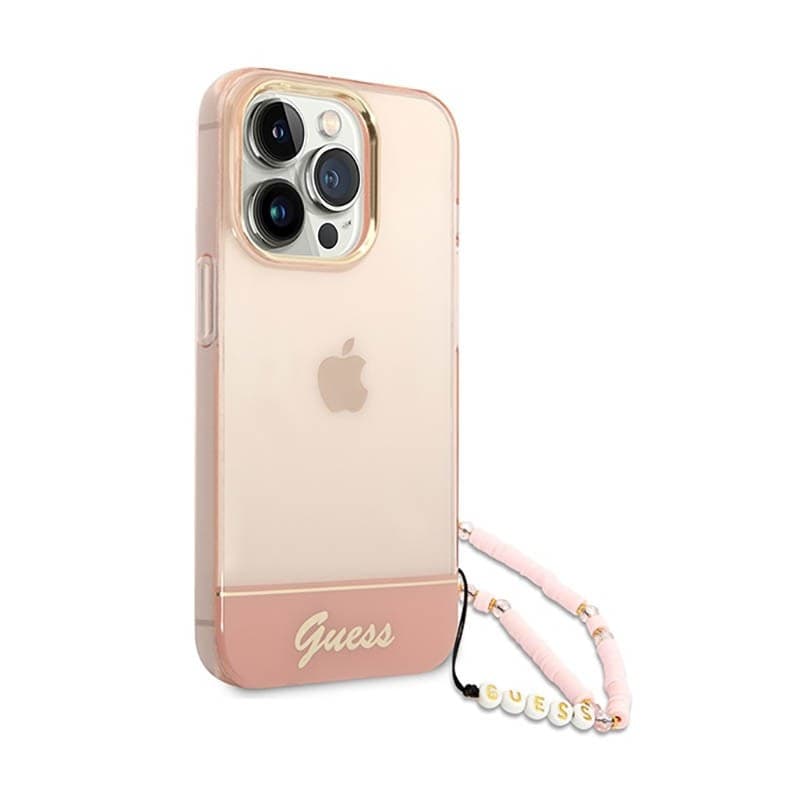 Guess Translucent Pearl Strap - Case for iPhone 14 Pro (Pink) - 3