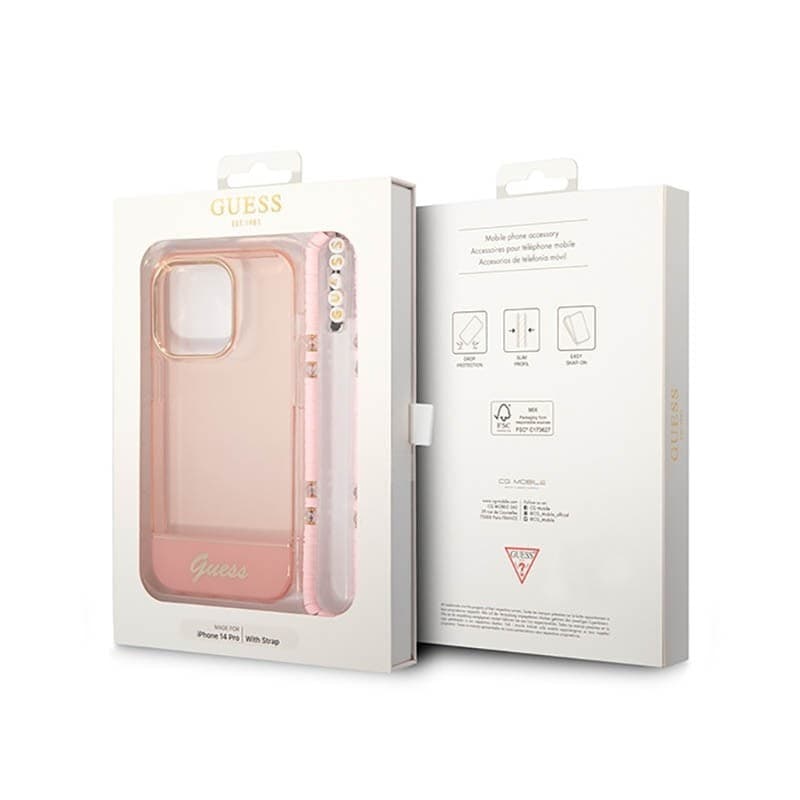 Guess Translucent Pearl Strap - Case for iPhone 14 Pro (Pink) - 7