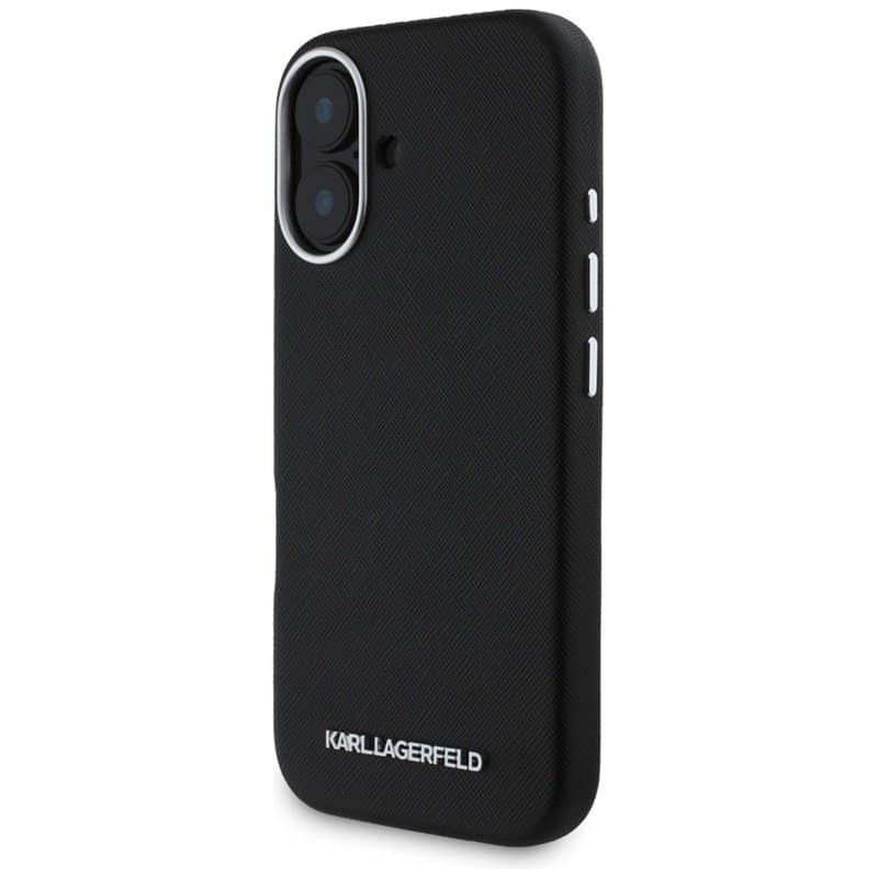 Karl Lagerfeld Saffiano Full Wrapped Elongated Metal Logo MagSafe - Case for iPhone 16 (black) - 2