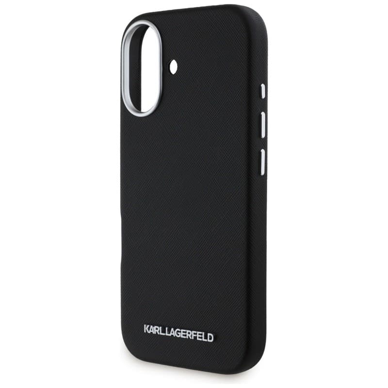 Karl Lagerfeld Saffiano Full Wrapped Elongated Metal Logo MagSafe - Case for iPhone 16 (black) - 6