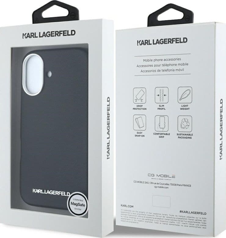 Karl Lagerfeld Saffiano Full Wrapped Elongated Metal Logo MagSafe - Case for iPhone 16 (black) - 8