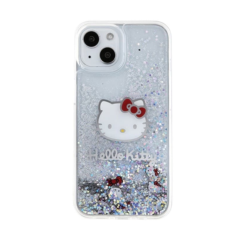 Hello Kitty Liquid Glitter Charms Kitty Head - iPhone 14 Case (Silver) - 3
