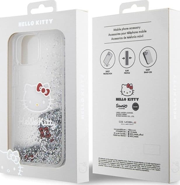 Hello Kitty Liquid Glitter Charms Kitty Head - iPhone 14 Case (Silver) - 7