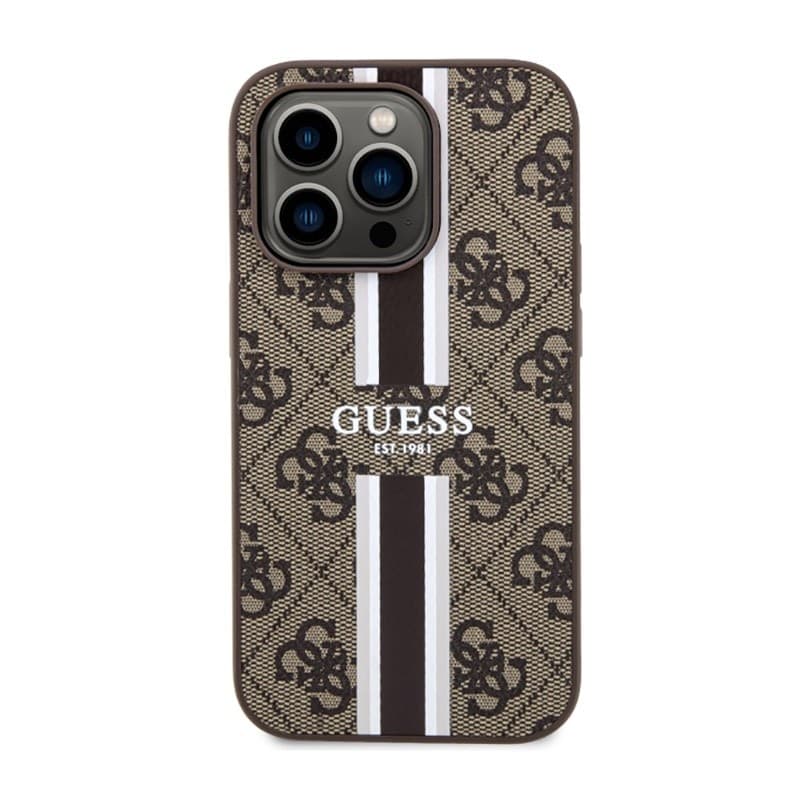 Guess 4G Printed Stripes MagSafe - Case for iPhone 14 Pro (Brown) - 3