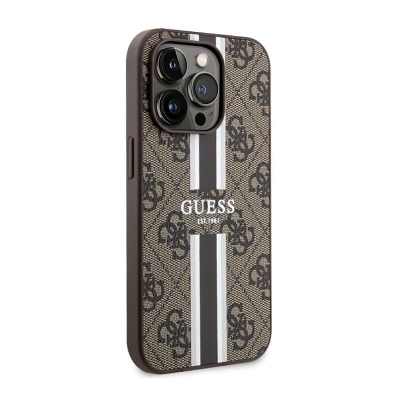 Guess 4G Printed Stripes MagSafe - Case for iPhone 14 Pro (Brown) - 4