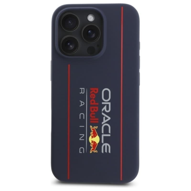 Custodia MagSafe in silicone con logo verticale Red Bull per iPhone 16 Pro Max (blu navy) - 3