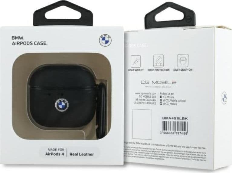 BMW Genuine Leather Silver Logo - Case for AirPods 4 (black) - 3