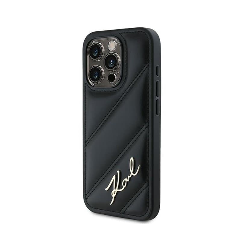 Karl Lagerfeld Diagonal Quilted Script - Case for iPhone 15 Pro (Black) - 2