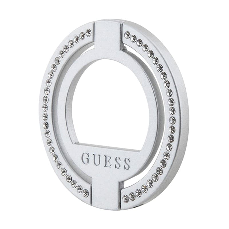 Guess MagSafe Ring Stand Rhinestone - Magnetic finger holder for phone with stand function (Silver) - 2