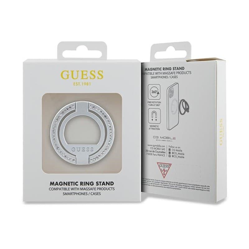 Guess MagSafe Ring Stand Rhinestone - Magnetic finger holder for phone with stand function (Silver) - 4