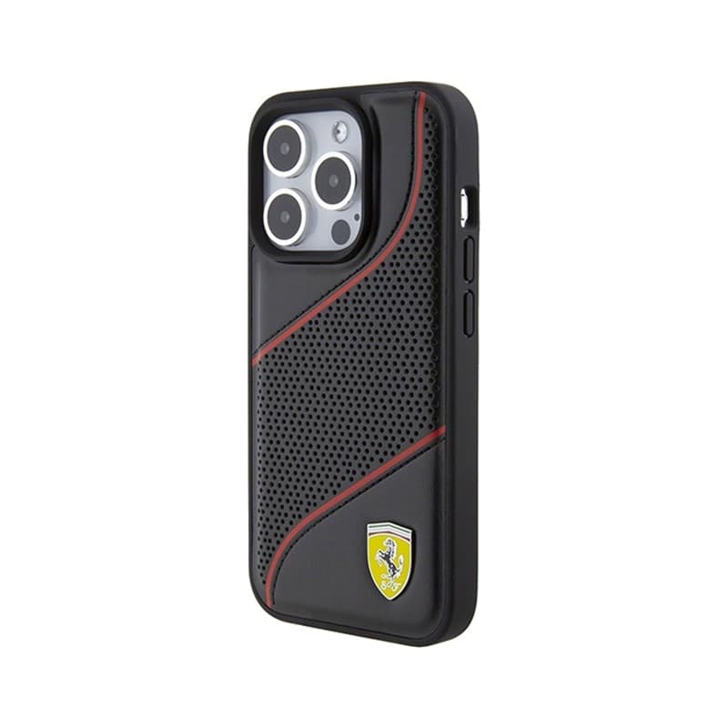 Ferrari Perforated Waves Metal Logo - iPhone 15 Pro Case (black) - 2