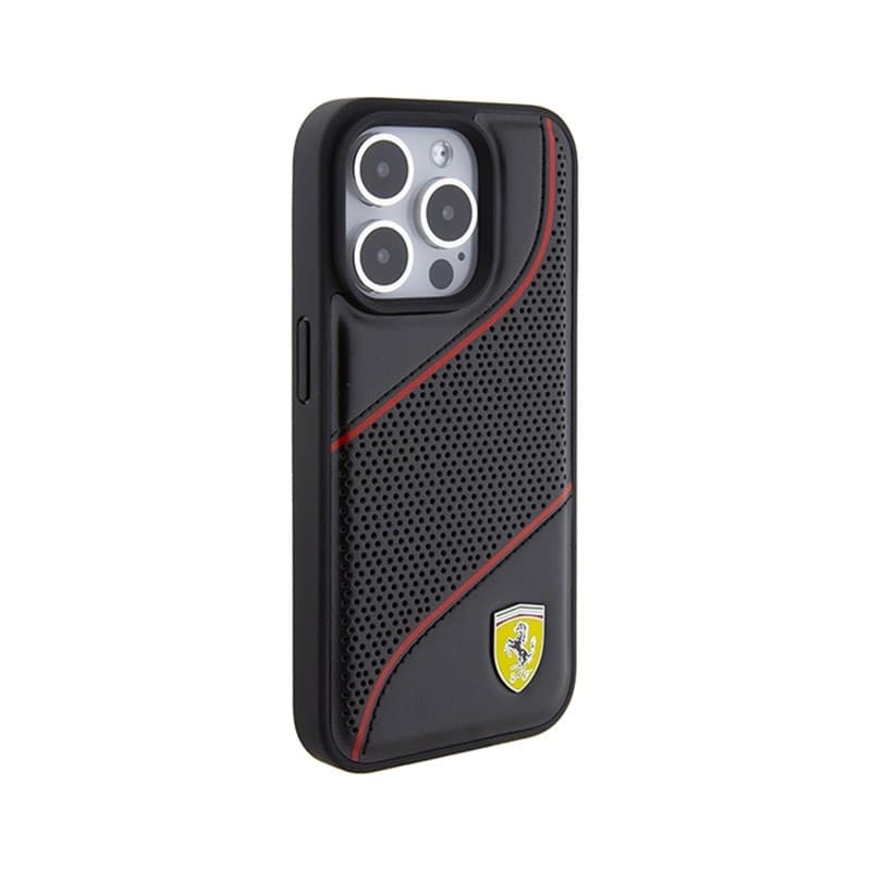 Ferrari Perforated Waves Metal Logo - iPhone 15 Pro Case (black) - 4