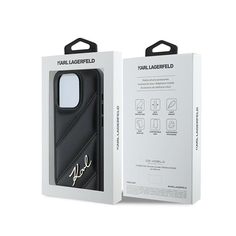 Karl Lagerfeld Diagonal Quilted Script - Case for iPhone 15 Pro Max (Black) - 8
