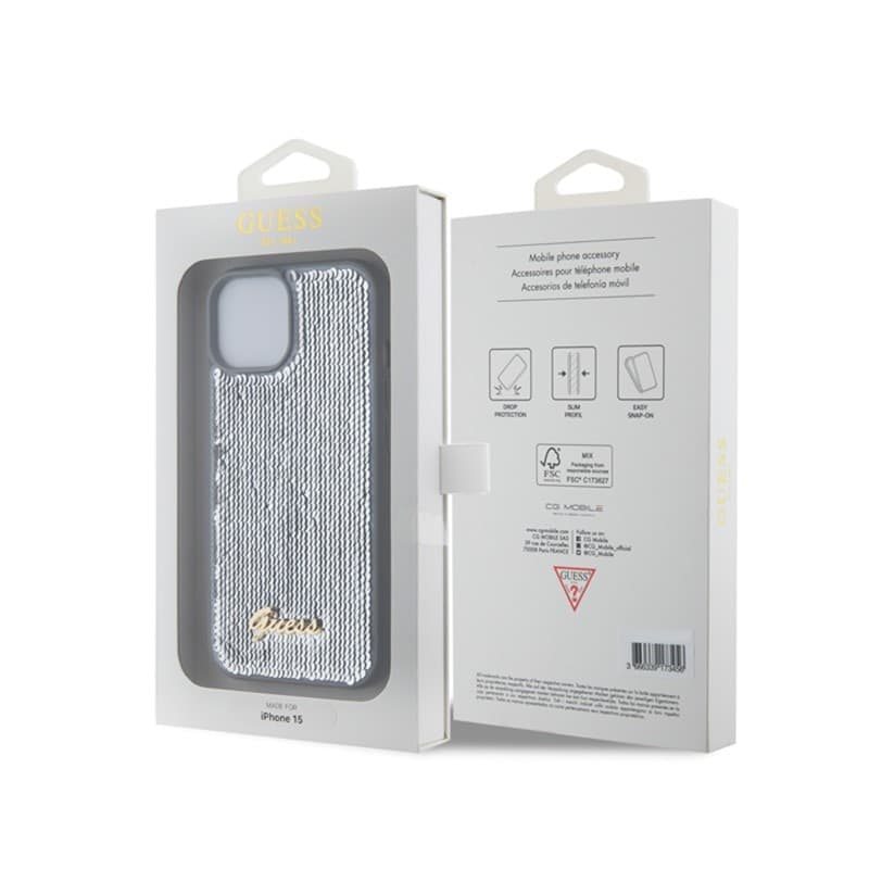 Guess Sequin Script Metal - Case for iPhone 15 (Silver) - 8