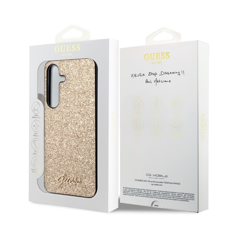 Guess Glitter Flakes Metal Logo Case - Case for Samsung Galaxy S24 (gold) - 8