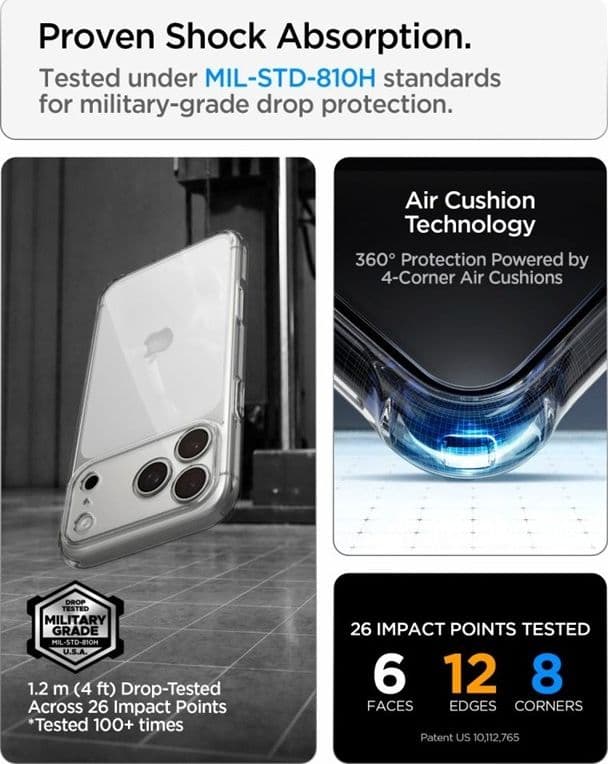 Spigen Ultra Hybrid - Custodia per iPhone 18 Pro / 17 Pro (Trasparente) - 9