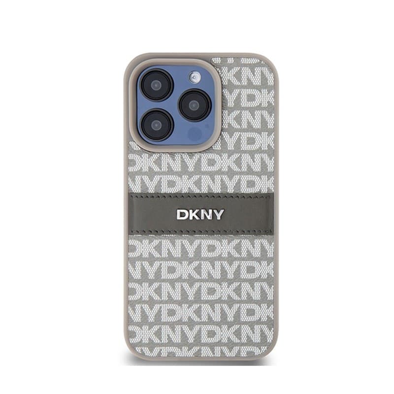 DKNY Leather Mono Stripe & Metal Logo - iPhone 15 Pro Case (beige) - 3
