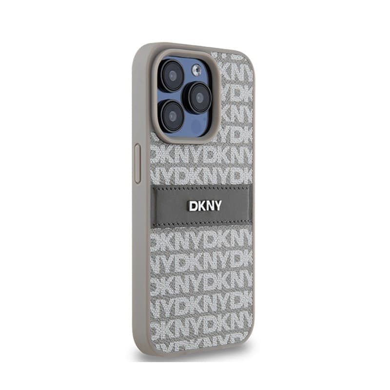 DKNY Leather Mono Stripe & Metal Logo - iPhone 15 Pro Case (beige) - 4