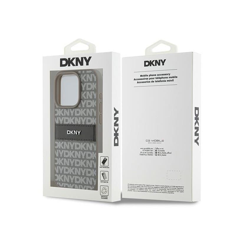 DKNY Leather Mono Stripe & Metal Logo - iPhone 15 Pro Case (beige) - 8