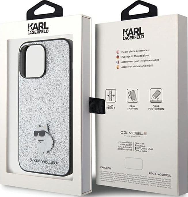 Karl Lagerfeld Fixed Glitter Choupette Logo Metal Pin - Case iPhone 15 Pro Max (silver) - 8