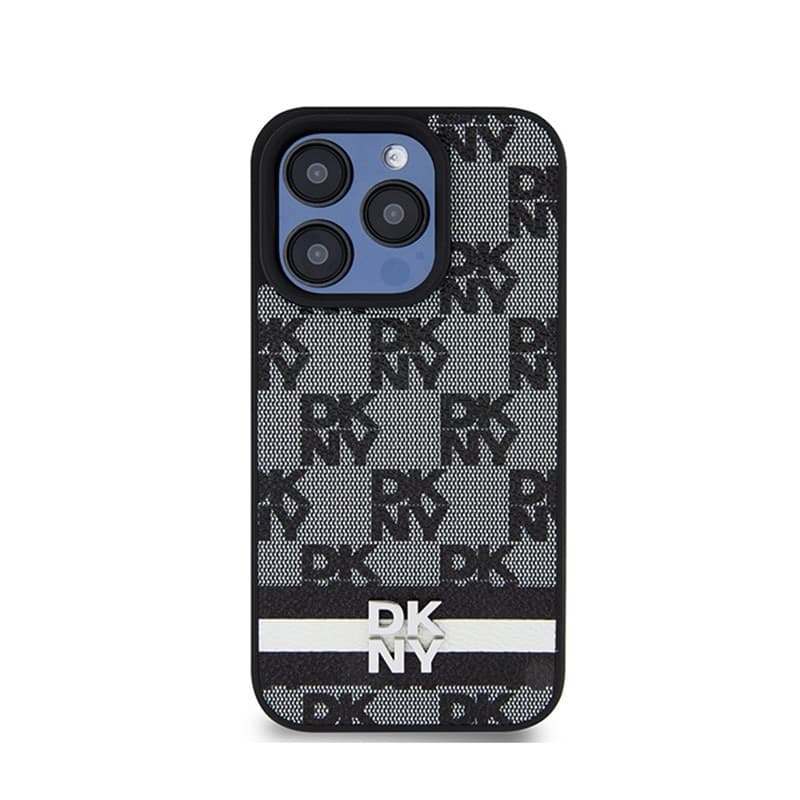DKNY Leather Checkered Mono Pattern & Printed Stripes - iPhone 15 Pro Case (black) - 3
