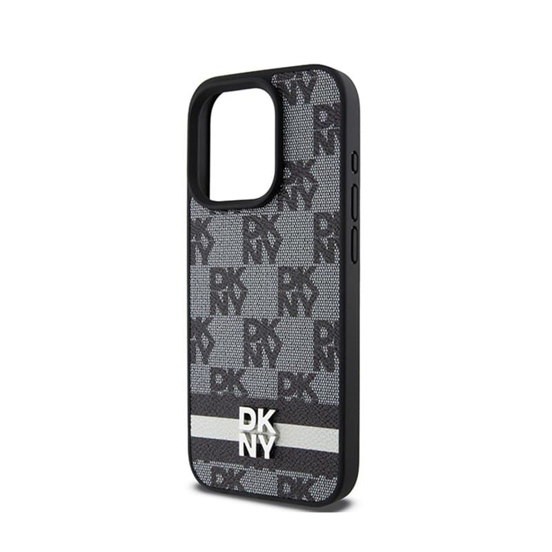DKNY Leather Checkered Mono Pattern & Printed Stripes - iPhone 15 Pro Case (black) - 6