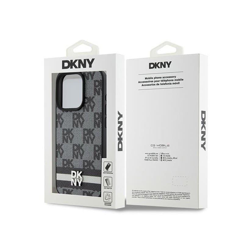 DKNY Leather Checkered Mono Pattern & Printed Stripes - iPhone 15 Pro Case (black) - 8