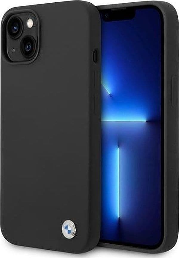 BMW Liquid Silicone Case Metal Logo for iPhone 14 (Black)