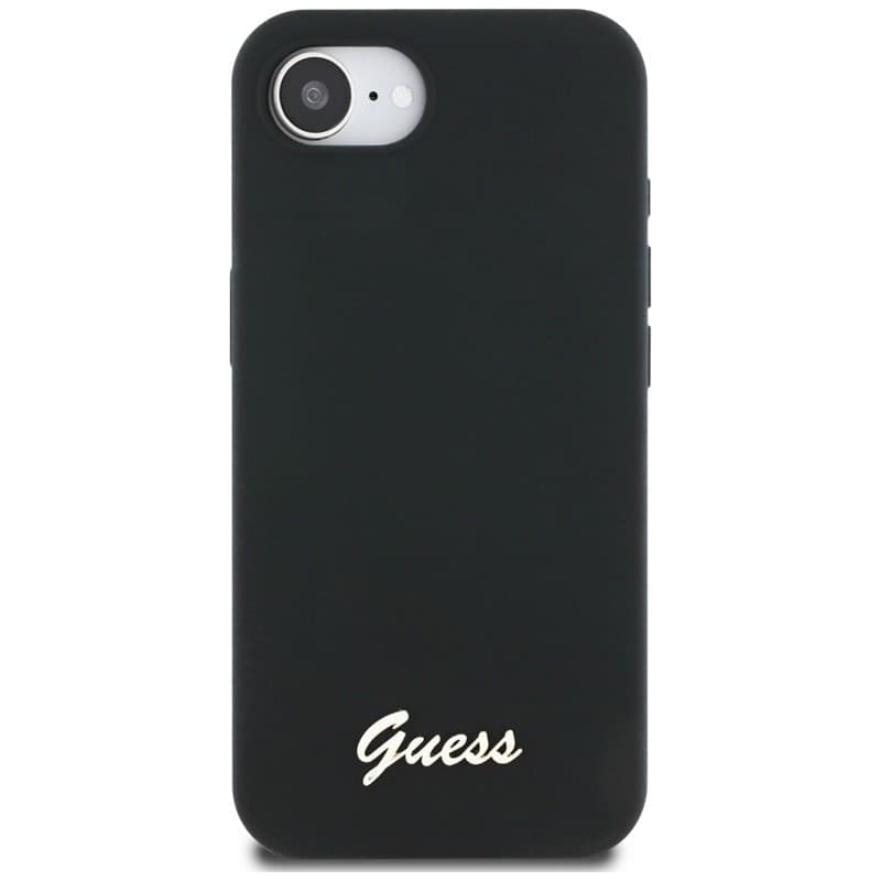 Guess Silicone Script Metal Logo MagSafe - Case for iPhone 16e (black) - 3