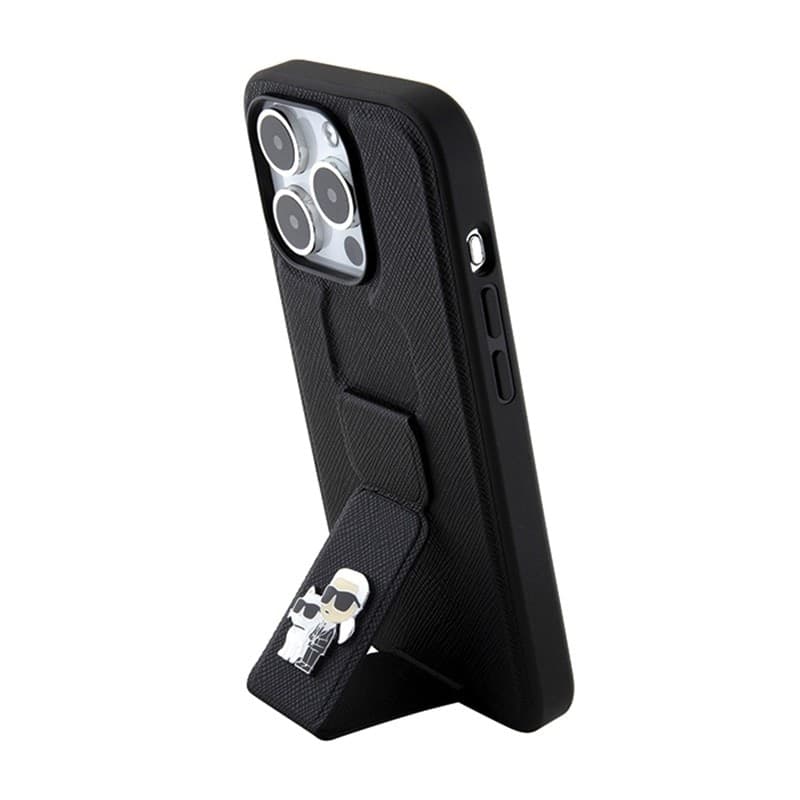 Karl Lagerfeld Gripstand Saffiano Karl & Choupette Pins - iPhone 15 Pro Case (Black) - 2