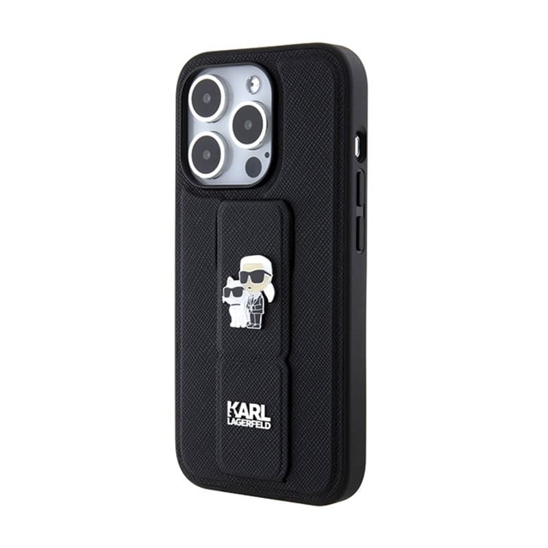 Karl Lagerfeld Gripstand Saffiano Karl & Choupette Pins - iPhone 15 Pro Case (Black) - 3