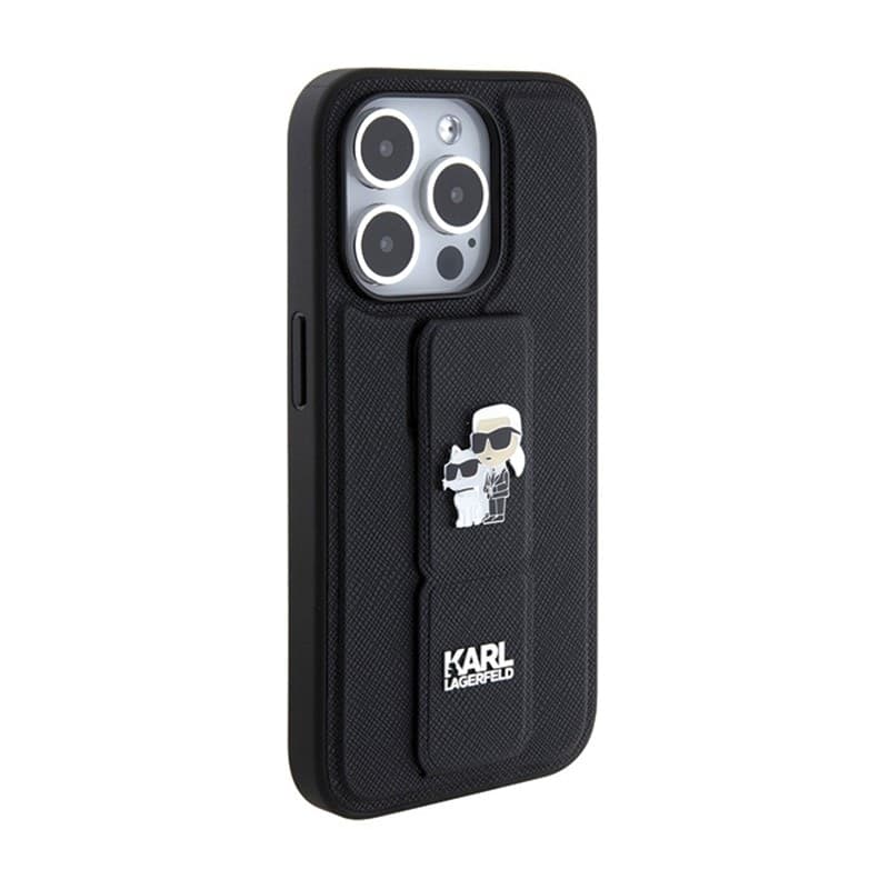 Karl Lagerfeld Gripstand Saffiano Karl & Choupette Pins - iPhone 15 Pro Case (Black) - 5