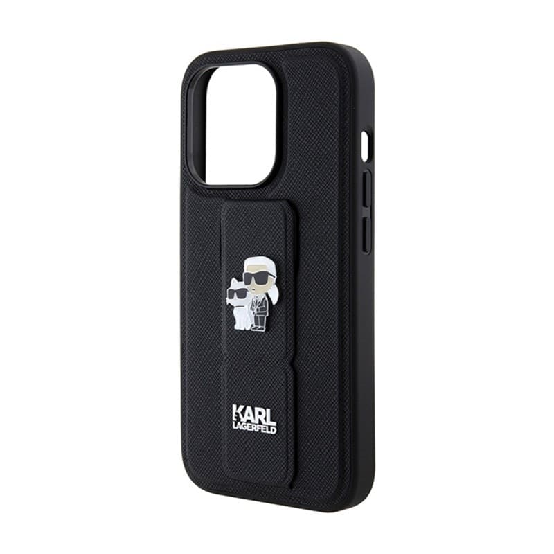 Karl Lagerfeld Gripstand Saffiano Karl & Choupette Pins - iPhone 15 Pro Case (Black) - 7
