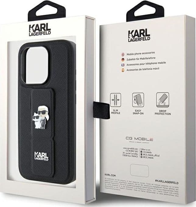 Karl Lagerfeld Gripstand Saffiano Karl & Choupette Pins - iPhone 15 Pro Case (Black) - 9