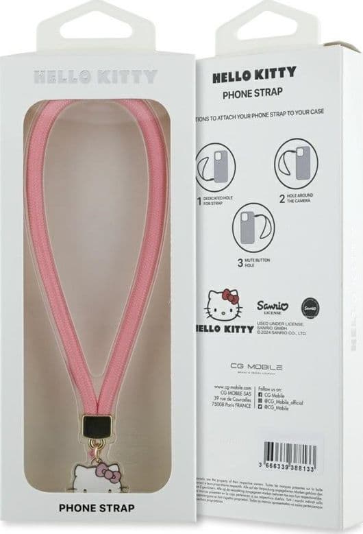 Hello Kitty Nylon Cord Kitty Head - Phone Charm (Pink) - 3