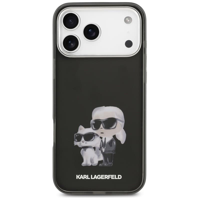 Karl Lagerfeld IML Aquarelle Karl & Choupette & Logo MagSafe - Custodia per iPhone 17 Pro (Nero) - 3