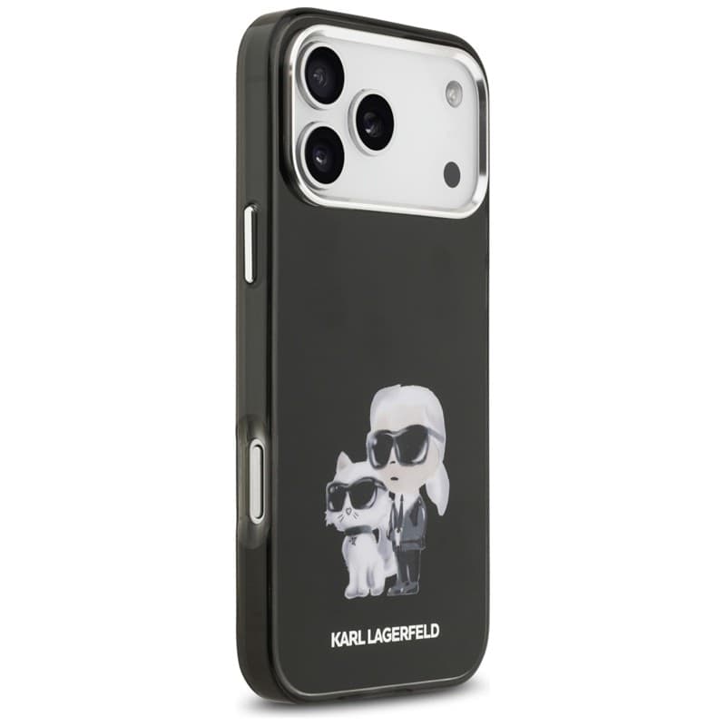 Karl Lagerfeld IML Aquarelle Karl & Choupette & Logo MagSafe - Custodia per iPhone 17 Pro (Nero) - 4