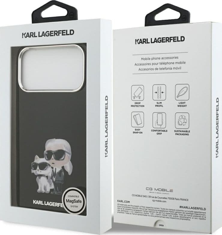 Karl Lagerfeld IML Aquarelle Karl & Choupette & Logo MagSafe - Custodia per iPhone 17 Pro (Nero) - 8
