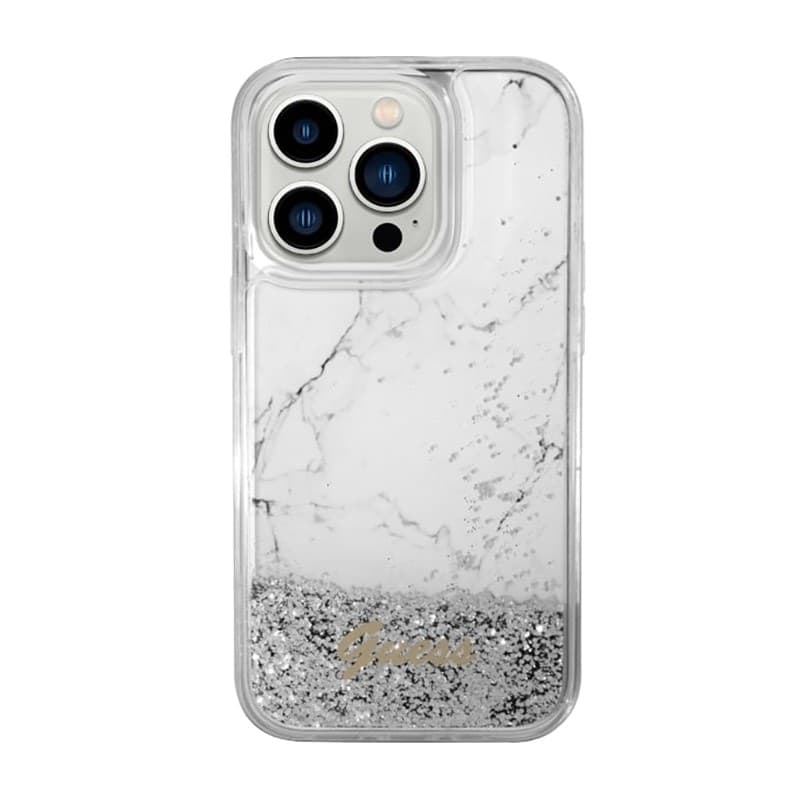 Guess Liquid Glitter Marble - Case for iPhone 14 Pro Max (White) - 3