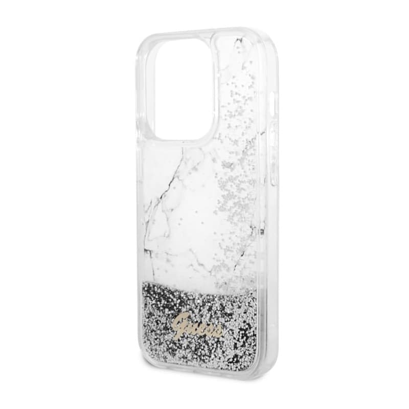 Guess Liquid Glitter Marble - Case for iPhone 14 Pro Max (White) - 6