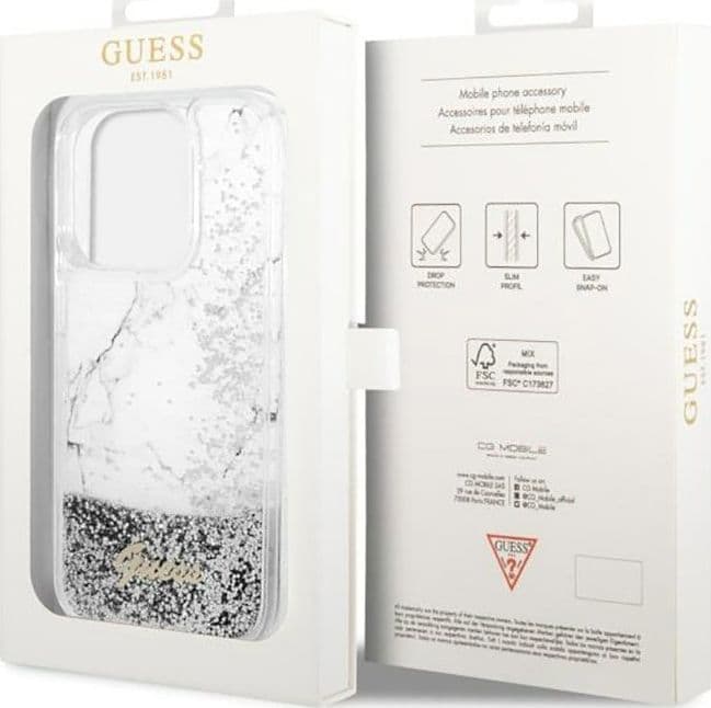 Guess Liquid Glitter Marble - Case for iPhone 14 Pro Max (White) - 8