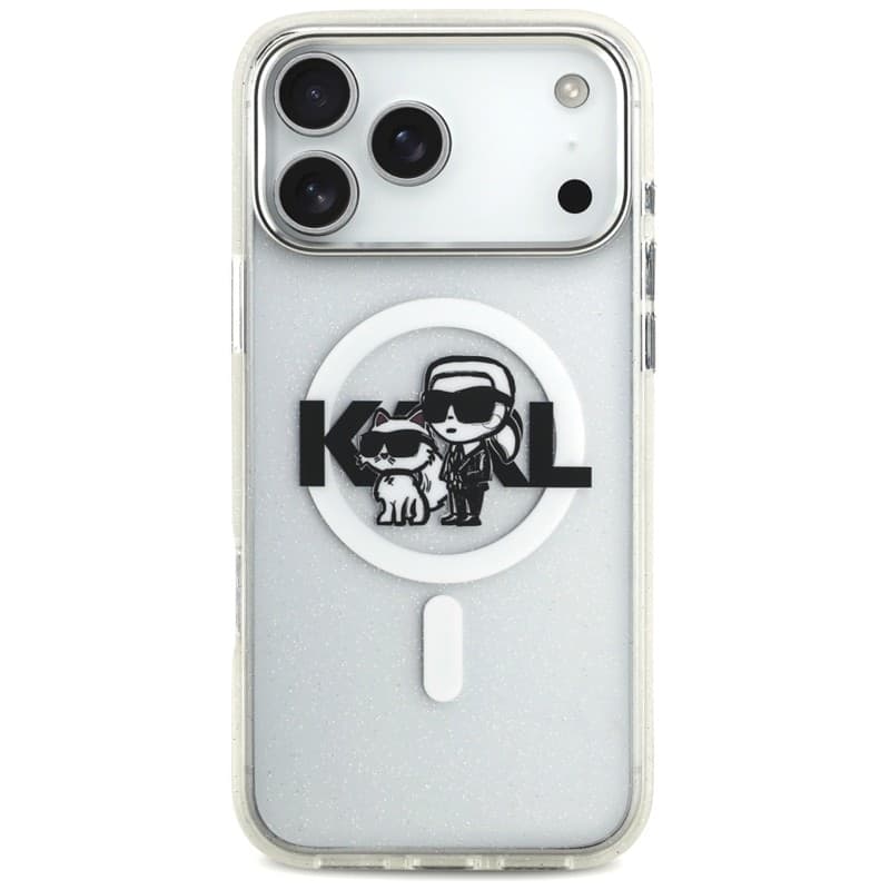 Karl Lagerfeld IML Glitter Karl & Choupette Sketch Logo MagSafe - Case for iPhone 17 Pro Max (transparent) - 3