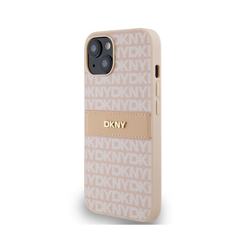 DKNY Leather Mono Stripe & Metal Logo - Case for iPhone 14 / 15 / 13 (pink) - 2