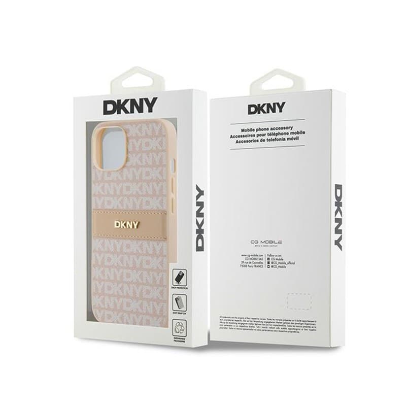 DKNY Leather Mono Stripe & Metal Logo - Case for iPhone 14 / 15 / 13 (pink) - 8