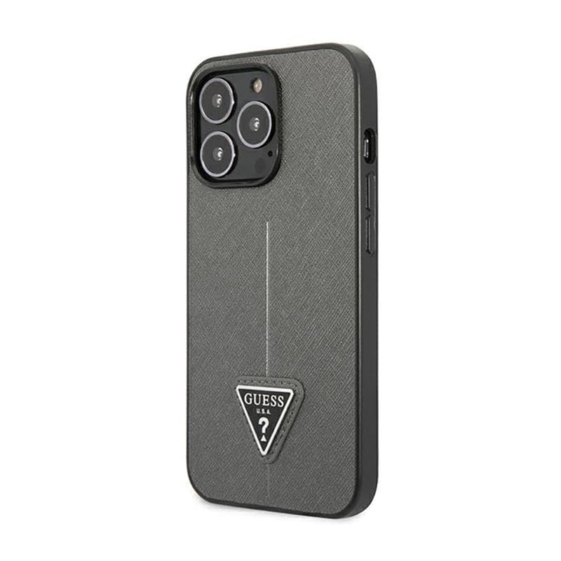 Guess Saffiano Triangle Logo Case - Case for iPhone 14 Pro (Silver) - 2