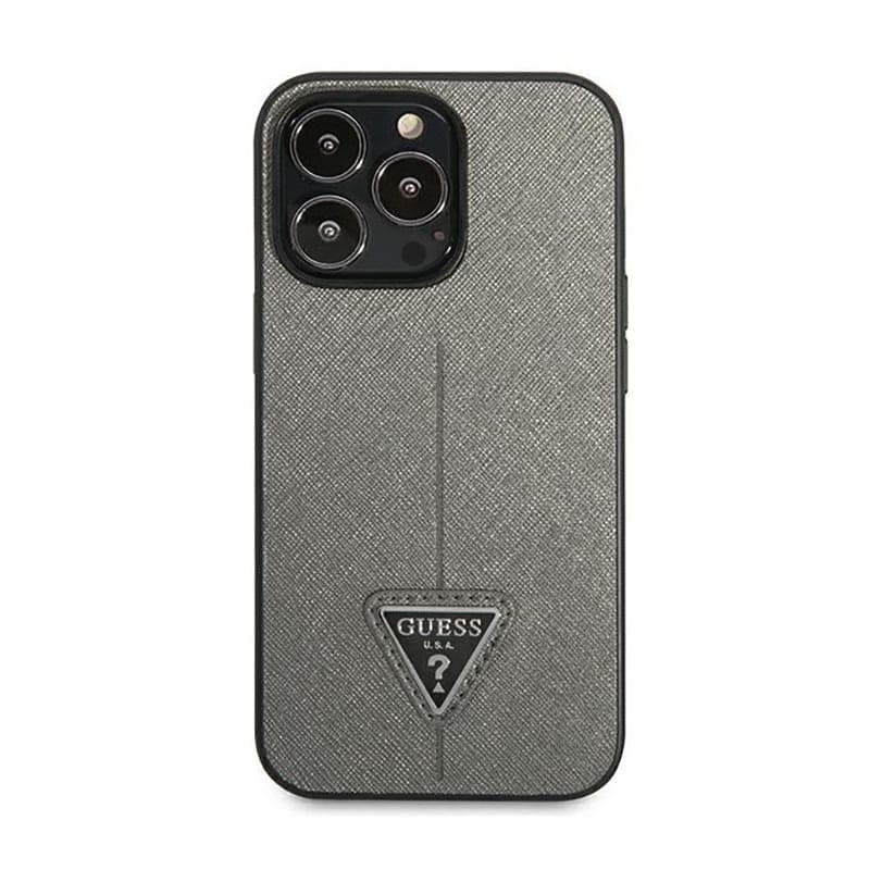 Guess Saffiano Triangle Logo Case - Case for iPhone 14 Pro (Silver) - 3