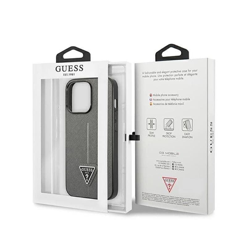 Guess Saffiano Triangle Logo Case - Case for iPhone 14 Pro (Silver) - 8
