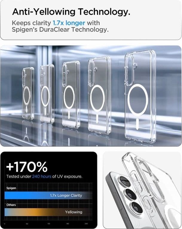 Spigen Ultra Hybrid Mag MagSafe - Custodia per Samsung Galaxy S26 (trasparente/bianco) - 8