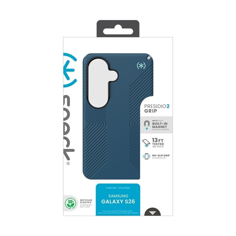 Speck Presidio2 Grip Magnet - Custodia MagSafe per Samsung Galaxy S26 (Deep Sea/Argento metallizzato/Blu magico) - 10